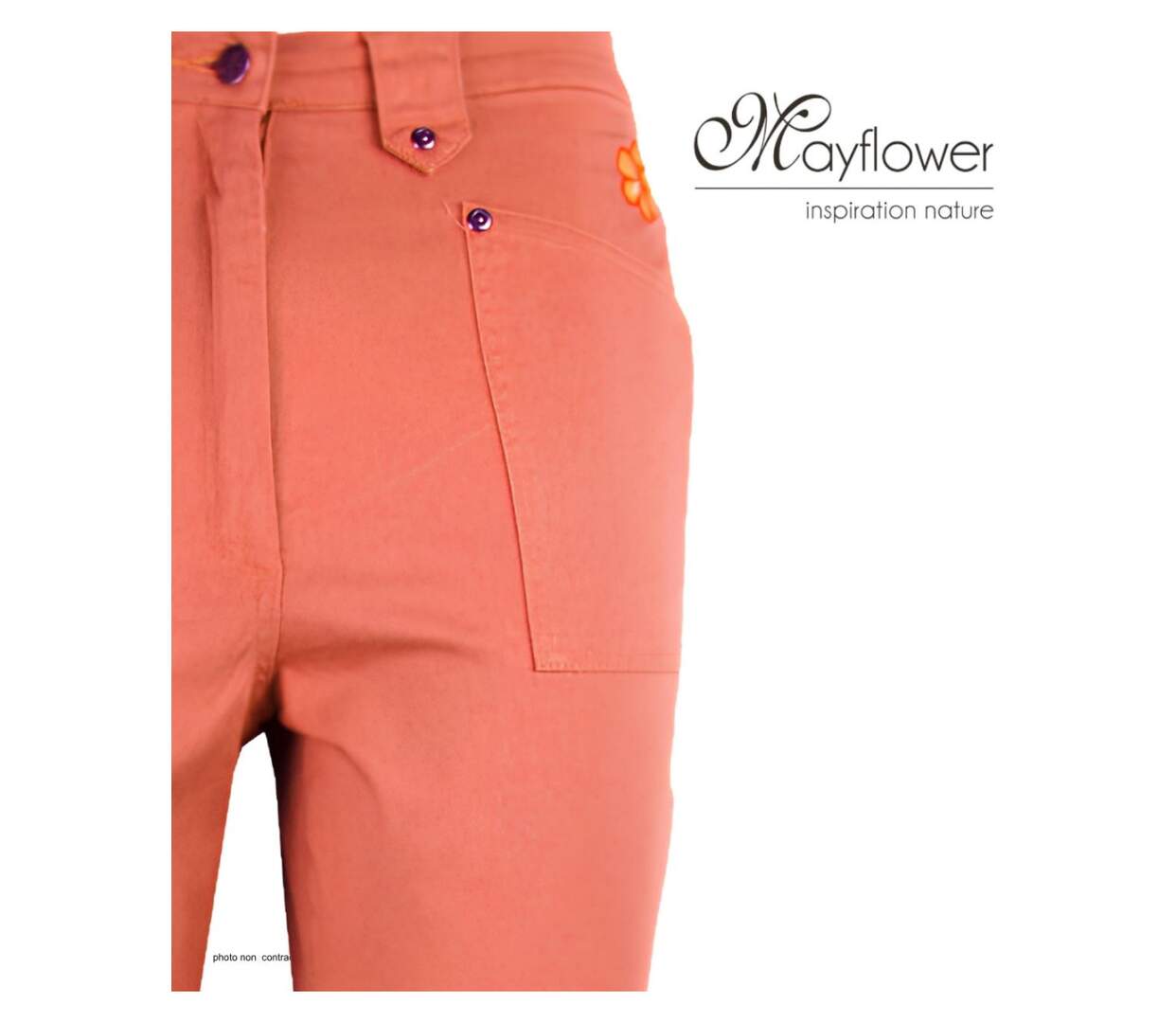 MAYFLOWER Basic Stretch : Pantacourt femme Abricot en coton extensible pour un été ensoleillé-2