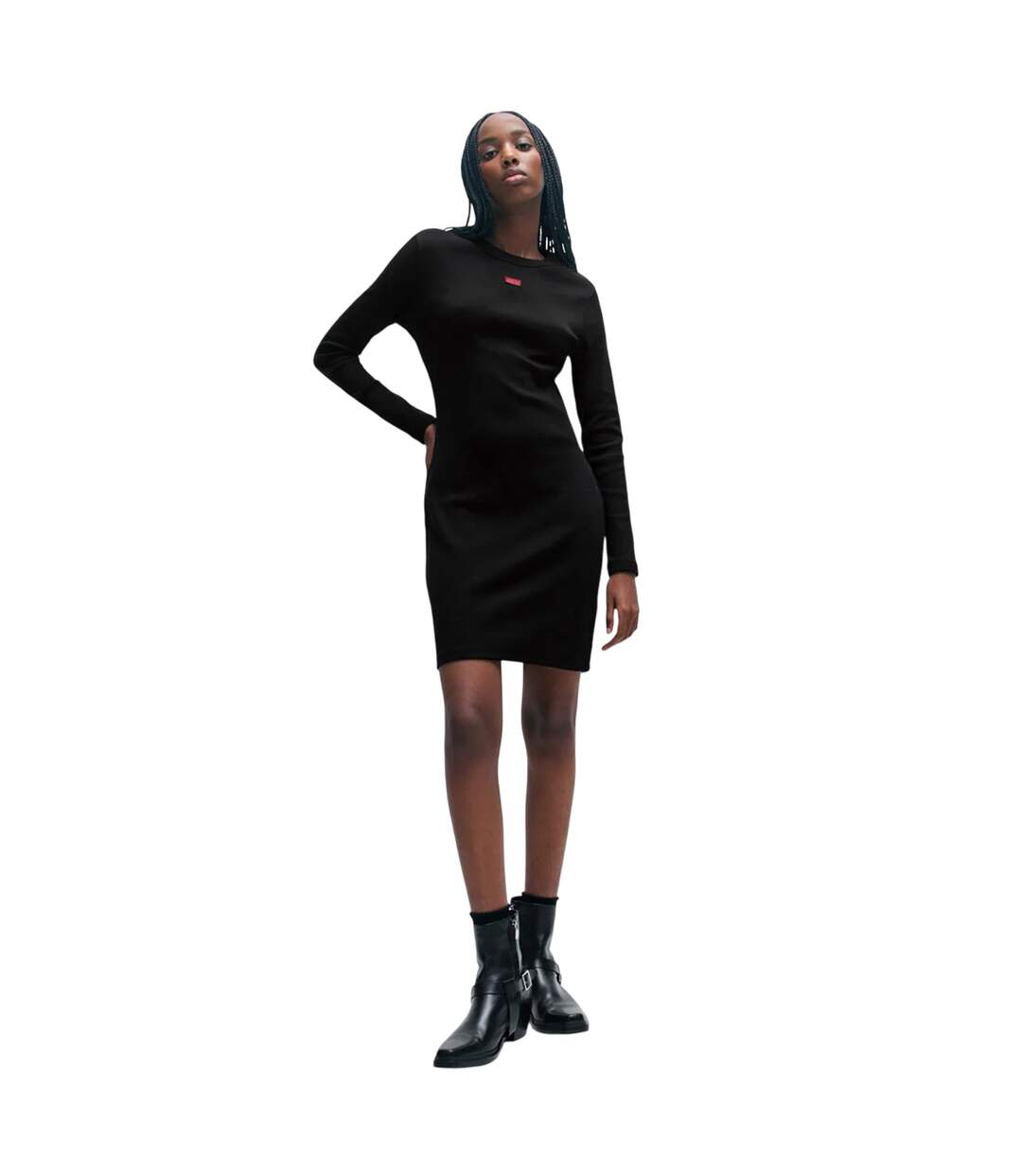 Womens/ladies Nemalia Cotton Stretch Bodycon Dress Black Hugo-1