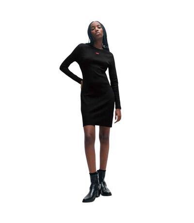 Womens/ladies Nemalia Cotton Stretch Bodycon Dress Black Hugo