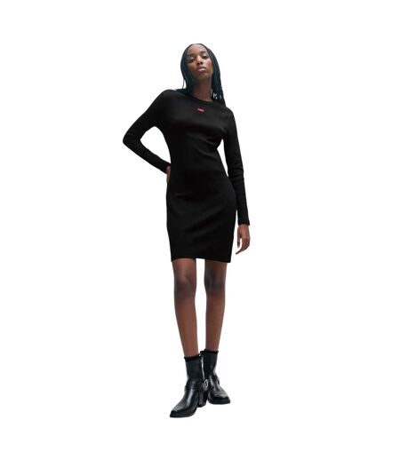 Womens/ladies Nemalia Cotton Stretch Bodycon Dress Black Hugo