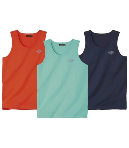 Pack of 3 Men's Pacific Beach Vests - Turquoise Orange Navy