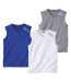 Pack of 3 Men's Sleeveless Sport T-Shirts - White Blue Grey