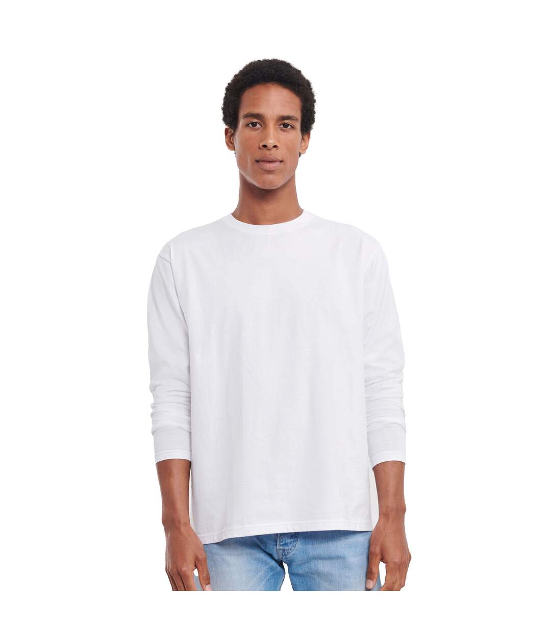 Unisex Adult Plain Classic Long-sleeved T-shirt White Russell-1