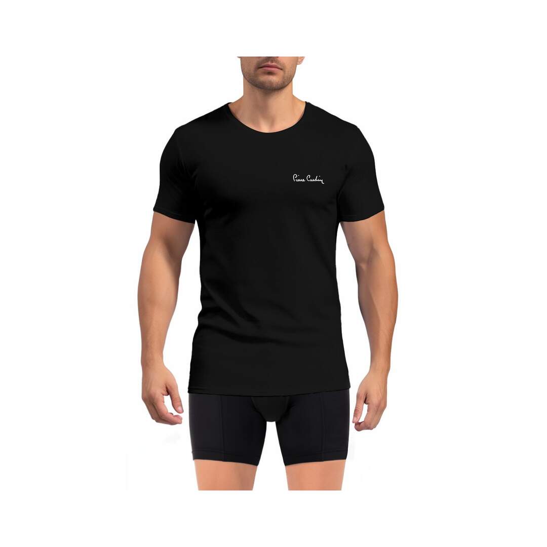 T-shirt homme en col rond avec broderie signature sur la poitrine Pierrecardin-1