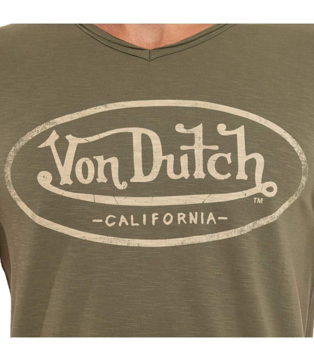 T-shirt homme en jersey col V rouloté imprimé devant Ron Vondutch-2