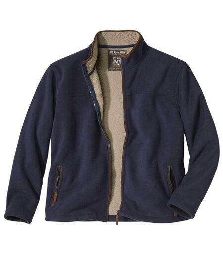Men's Navy Blue Outdoor Fleece Jacket with Sherpa Lining - Full Zip