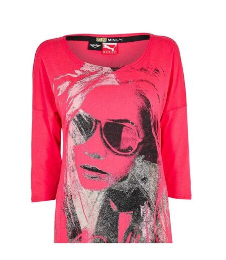 Womens/ladies Brush Stroke 3/4 Sleeve Mini Dress Pink Puma