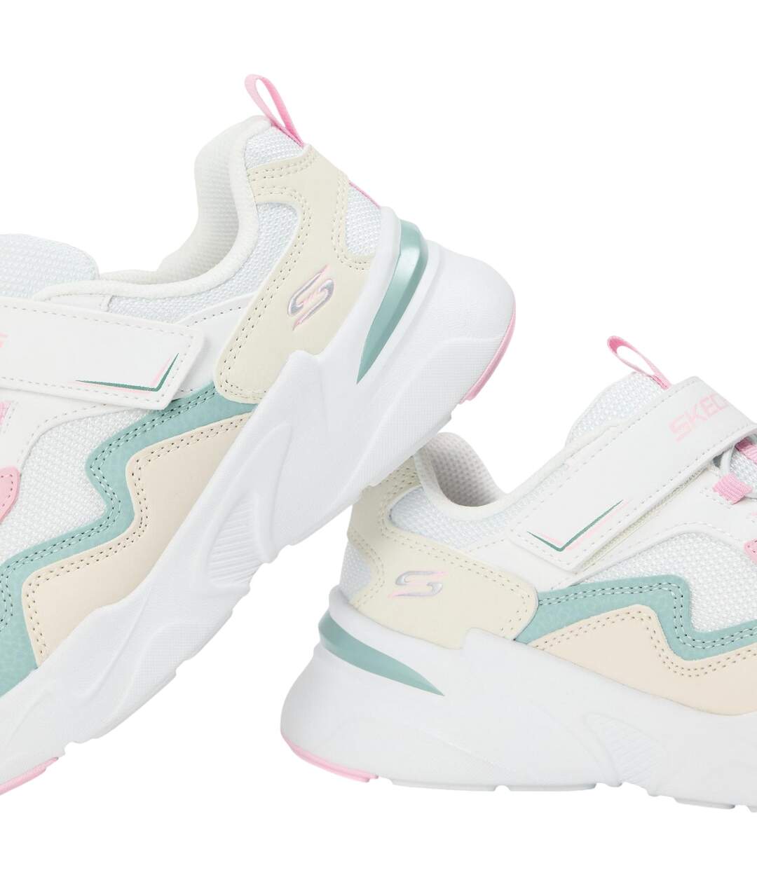 Girls Colour Block Mesh Trainers White Pink Skechers-4