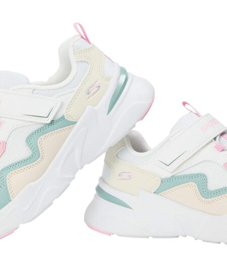 Girls Colour Block Mesh Trainers White Pink Skechers