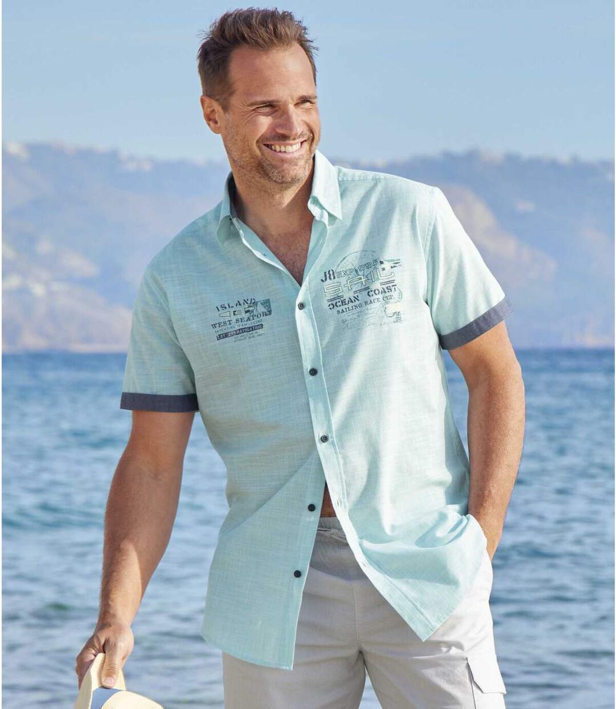 Men's Nautical Print Shirt - Turquoise Atlas For Men