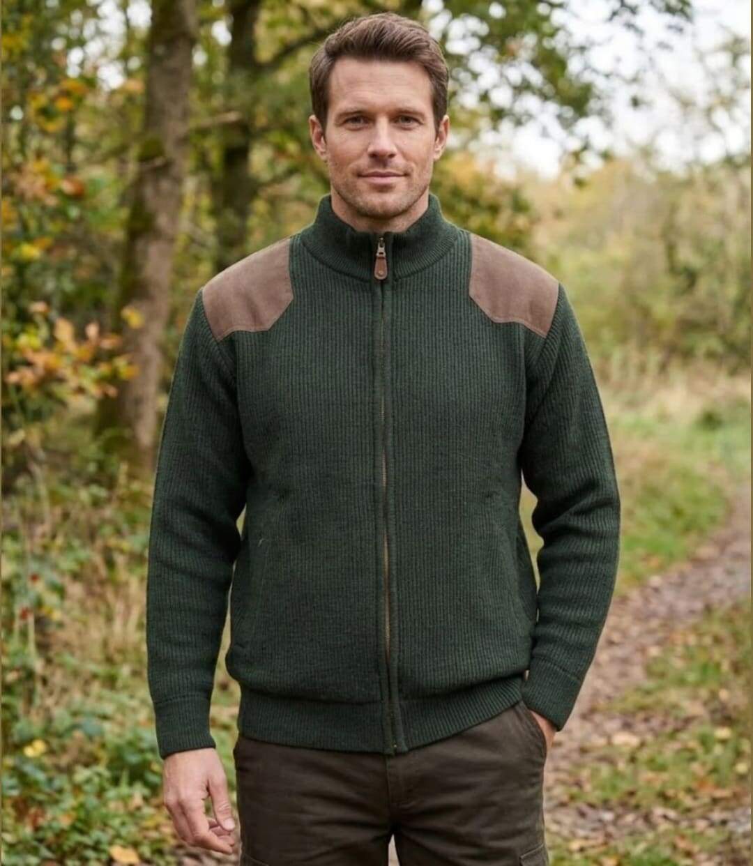 LEDERTYS EMPIEC — Veste zippée doublée polaire kaki : isolation thermique et renforts toile-5