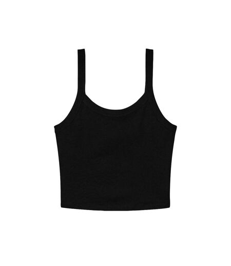 Womens/ladies plain micro-rib spaghetti strap tank top solid black Bella + Canvas