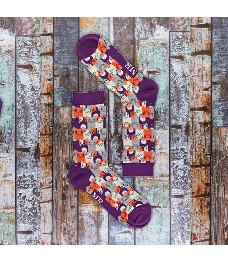 1 Pack Mens Novelty Purple Happy Cat Bamboo Socks
