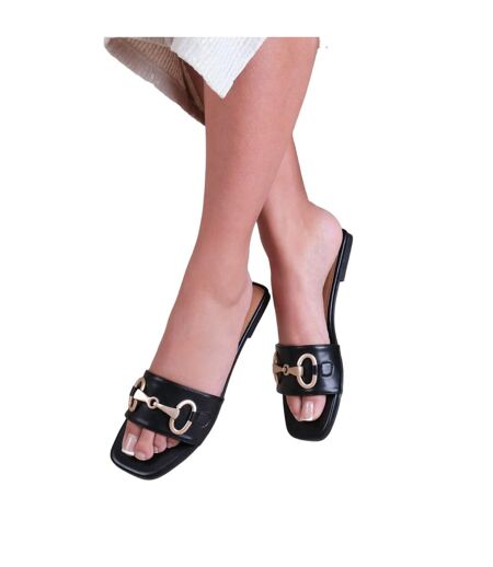 Womens/ladies orca buckle detail flat sandals black Where´s That From