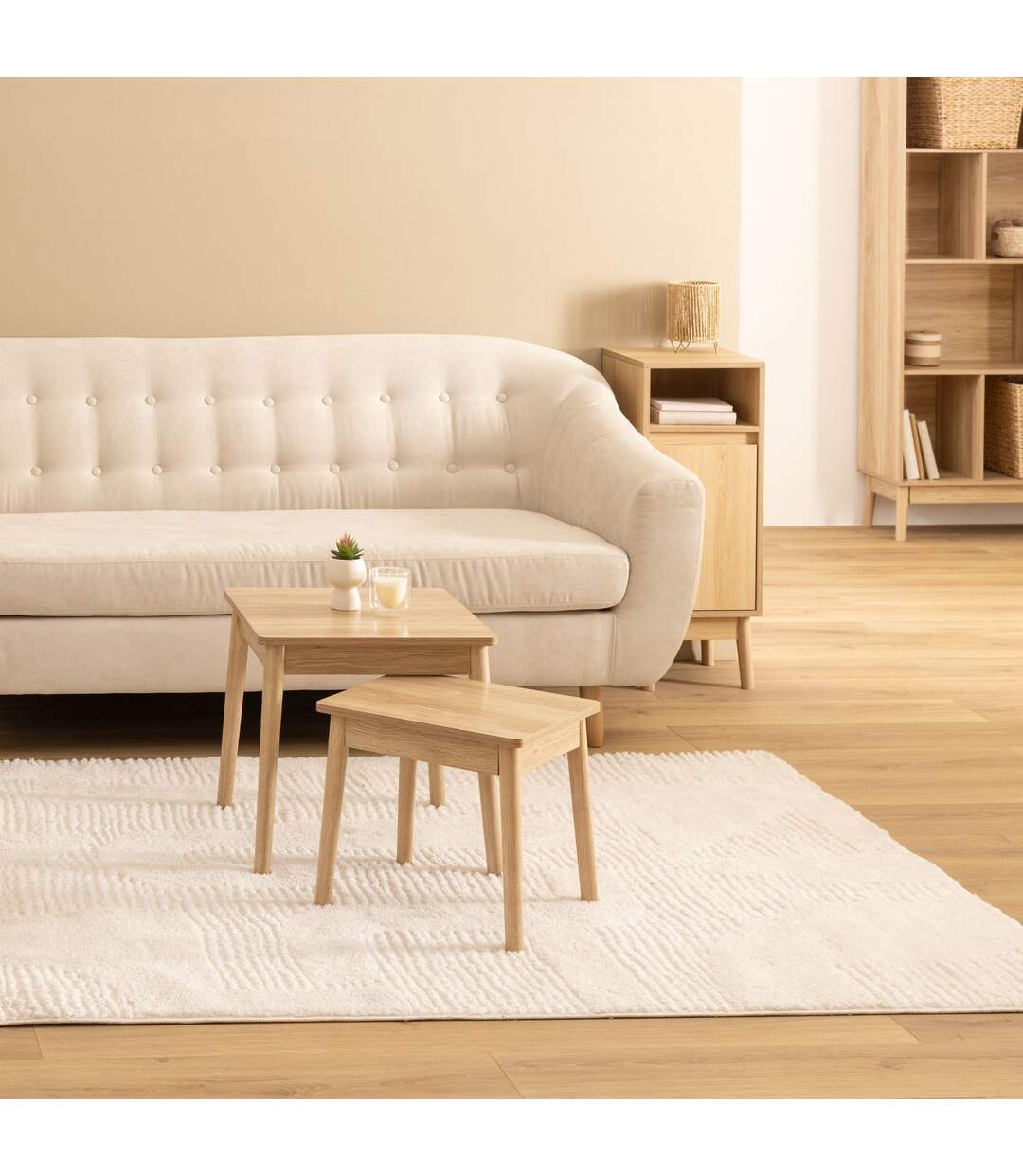 Ensemble de 2 tables à café gigognes effet bois naturel ABANA - Beige-2