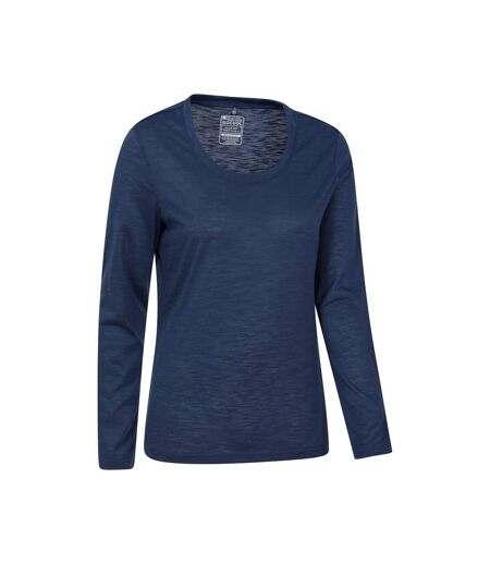 Womens/ladies Agra Slub Long-sleeved Top Navy Mountain Warehouse