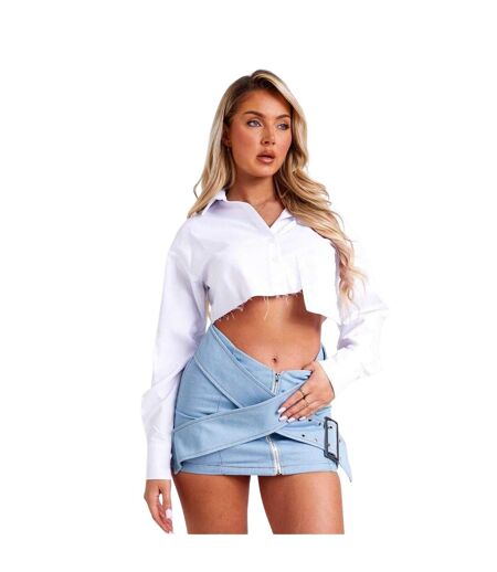 Womens/ladies Washed Denim Full Zip Mini Skirt Blue Missy Empire