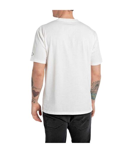 Mens Graphic Print Crew Neck T-shirt Natural White Replay