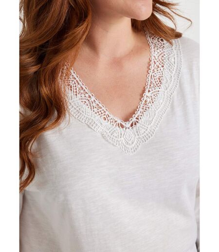 T-shirt manches 3/4 coton et macramé