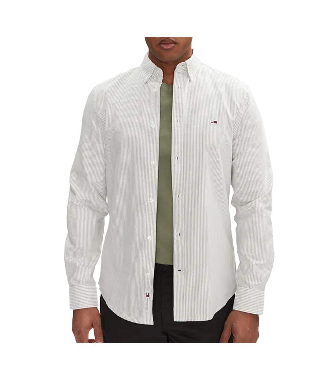 Chemise rayures blanc/gris homme tommy hilfiger stripe oxfo - l-1