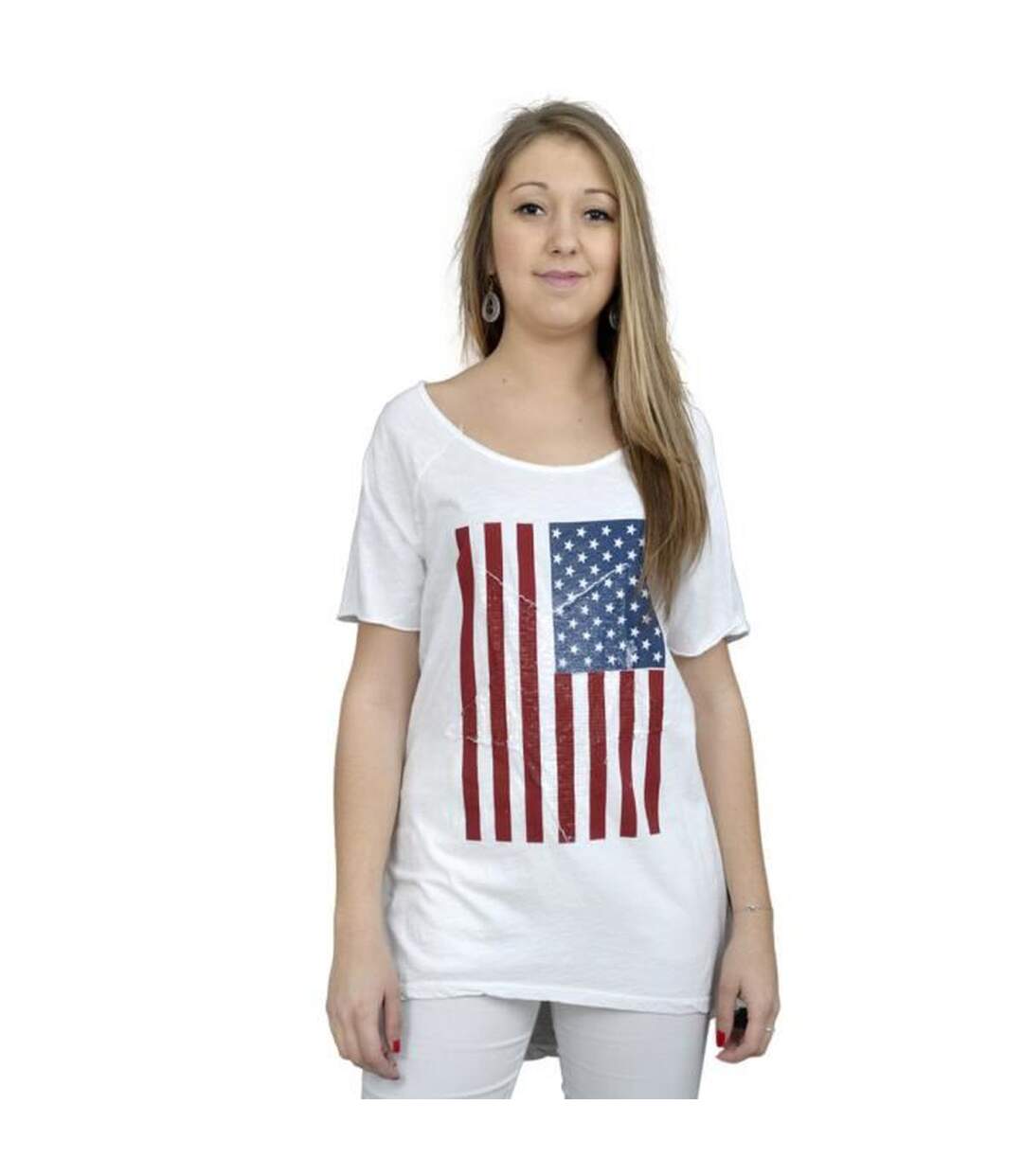 Tee shirt femme manches courtes motif devant couleur blanc-1