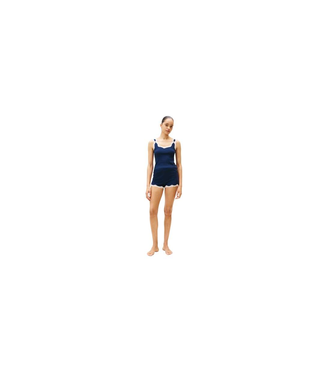 Ensemble De Pyjama Court Manches Style Caraco Motif/style Lacets Femme Bleu Marine Foncé Tommy Hilfiger-1