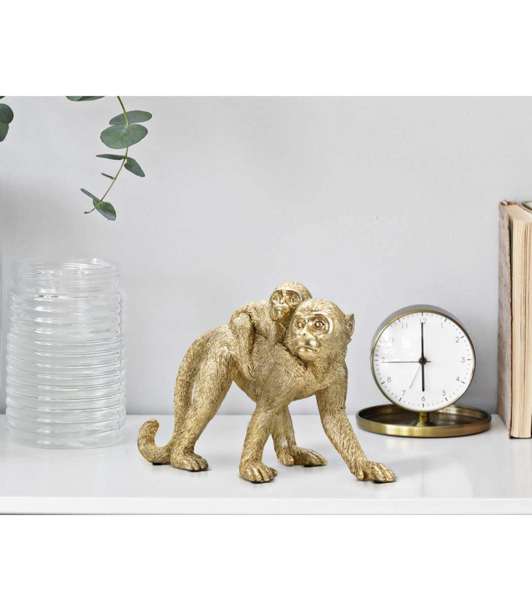 Statuette Déco Mère & Enfant Singe 29cm Or-5