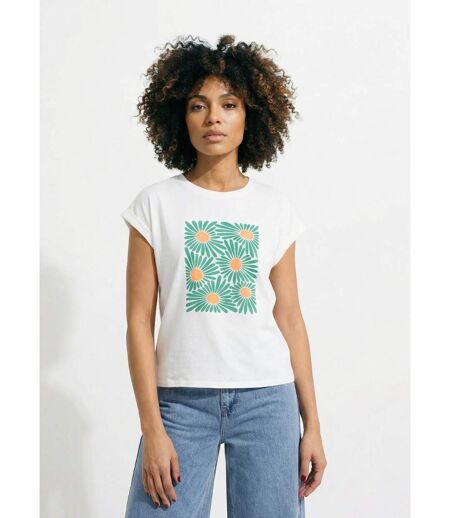 T-shirt col rond avec fleurs stylisées