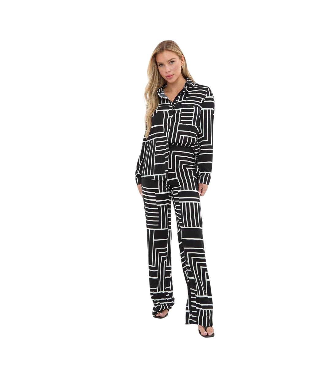 Ensemble Coordonné Manches Longues Motif/style Imprimé Graphique Femme Monochrome I Saw It First-1