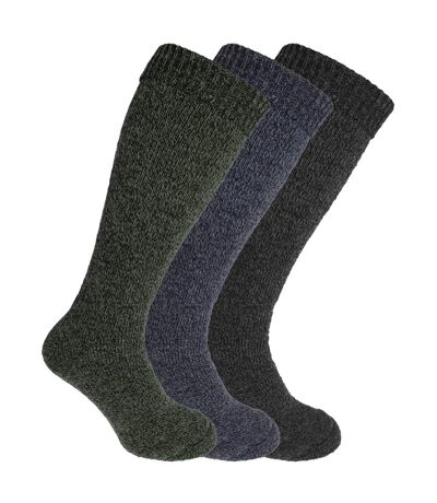 Chaussettes pour bottes en caoutchouc en mélange de laine (lot de 3 paires) - Homme (Vert/Bleu/Charcoal) - UTMB147