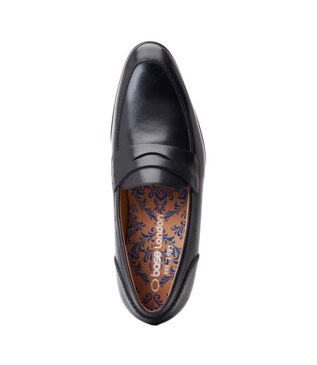 Mens Bruno Leather Penny Loafers Black Base London