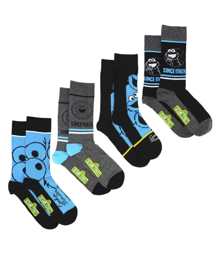 Cookie Monster - Lot de 4 paires chaussettes homme coton motif confort