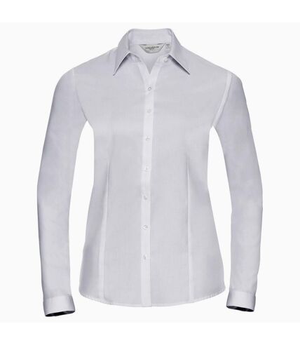 Russell Collection Womens/Ladies Herringbone Long-Sleeved Shirt (White)