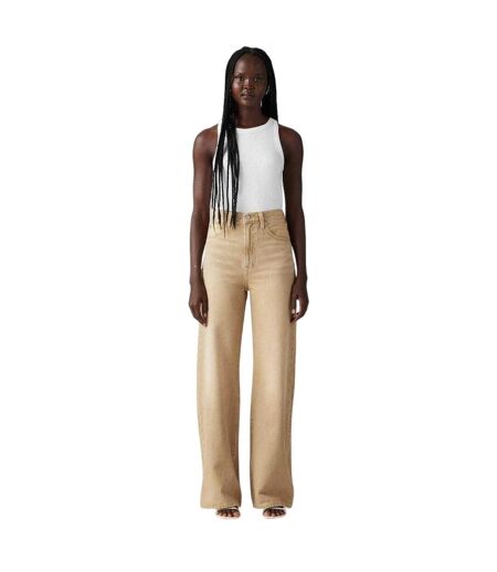 Womens/ladies Ribcage Denim Wide Leg Jeans Travertine Levis