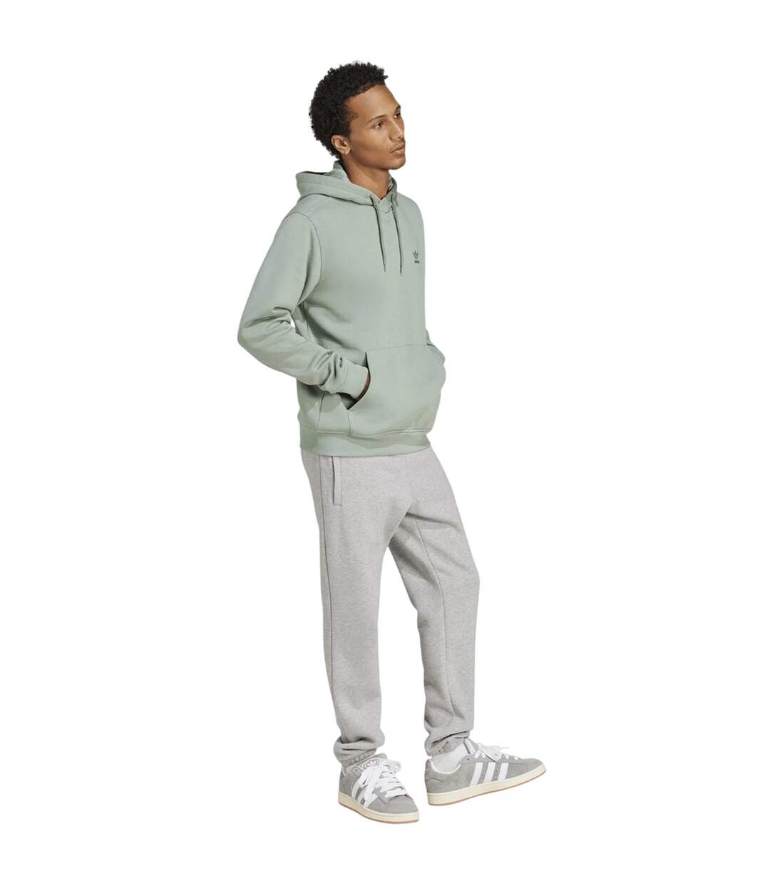 Mens Essentials Relaxed Fit Pullover Hoodie Silver Green Adidas-1