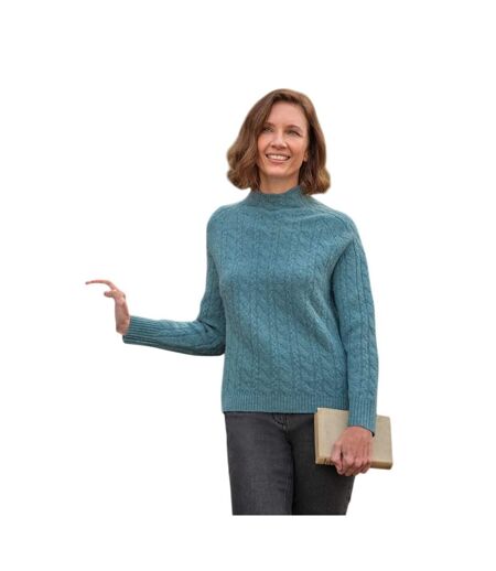 Womens/ladies Cable Knit Turtle Neck Jumper Frosted Green WoolOvers