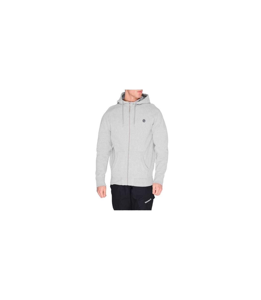 Mens Cotton Blend Lightweight Raglan Full Zip Hoodie Medium Grey Timberland-1