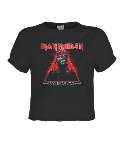 Womens/ladies Powerslave Iron Maiden Crop Top Charcoal Amplified