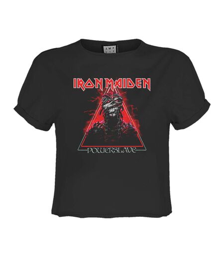Womens/ladies Powerslave Iron Maiden Crop Top Charcoal Amplified