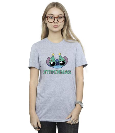 Disney Womens/Ladies Lilo & Stitch Stitchmas Glasses Cotton Boyfriend T-Shirt (Gris sportif) - UTBI30656