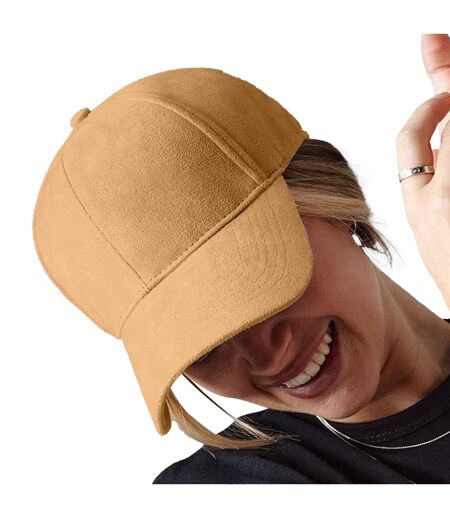 Unisex adult faux suede 6 panel cap caramel Beechfield