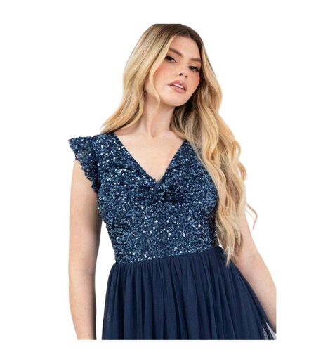 Robe Mi-longue Motif/style Paillette Femme Bleu Marine Foncé Deluxe