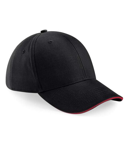 Adultes Unisex Athleisure Cotton Baseball Cap Noir Rouge Classique Beechfield