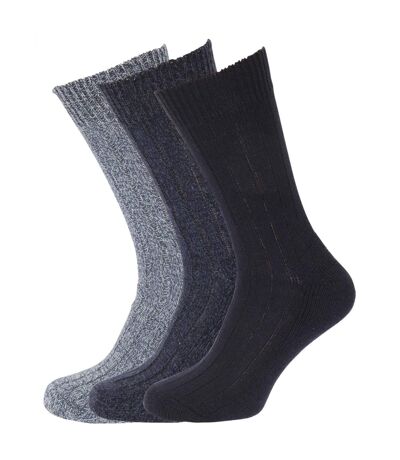 Mens Wool Blend Socks With Wool Padded Sole (Pack Of 3) (Shades of Blue) - UTMB156