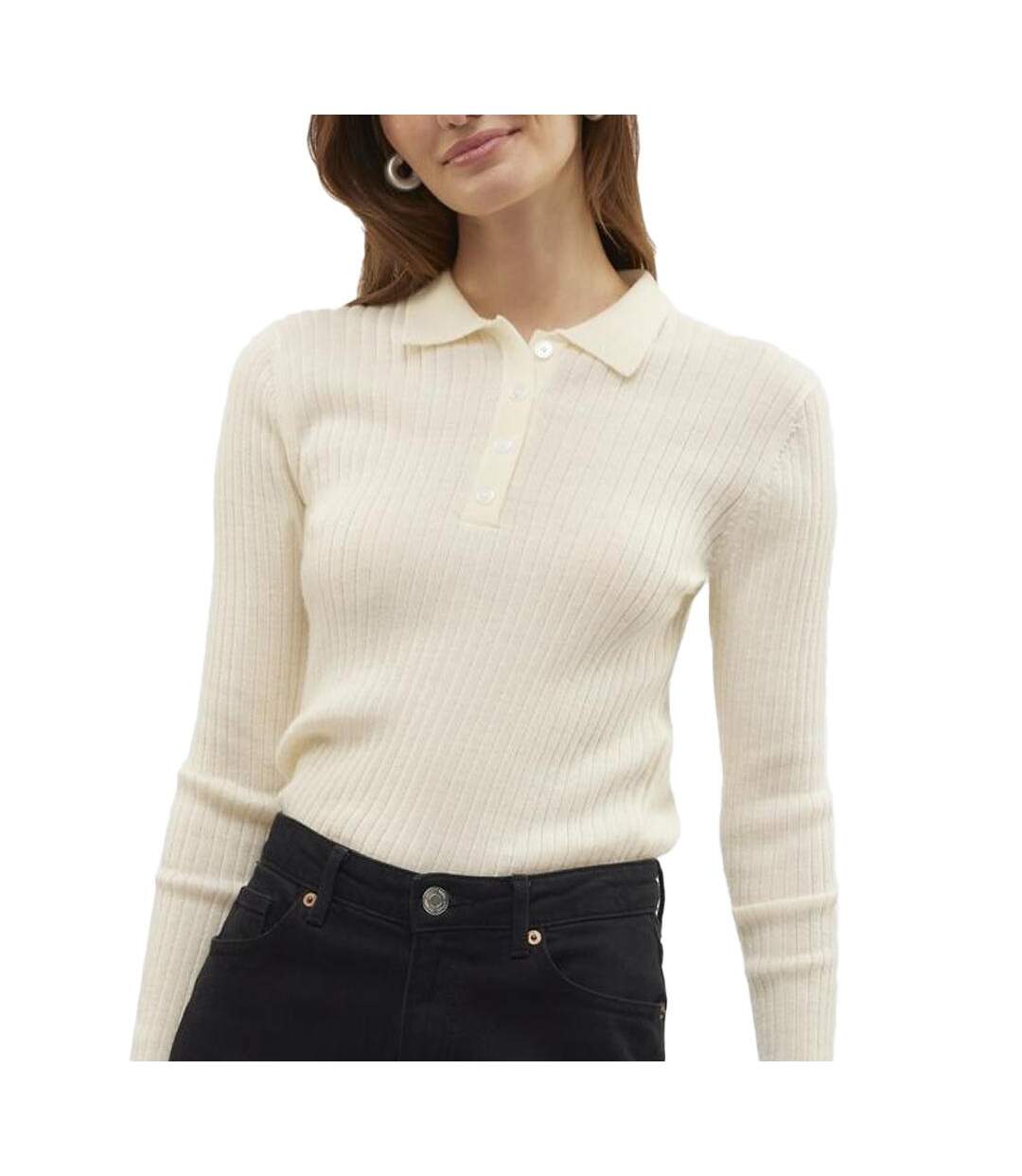 Polo manches longues écru femme vero moda mohana - l-1
