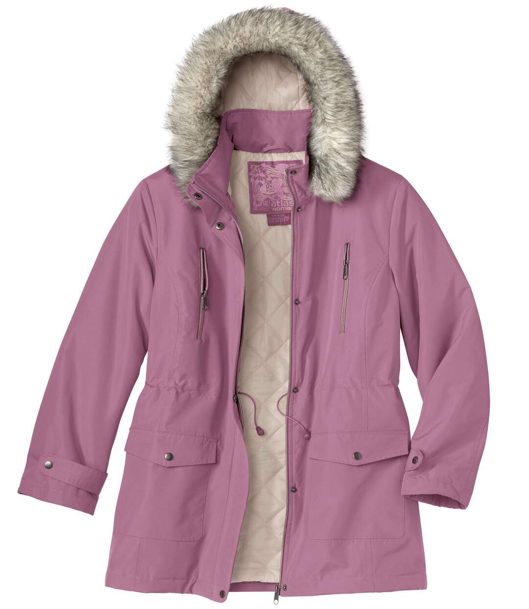 Parka à Capuche Fausse Fourrure Rose-3