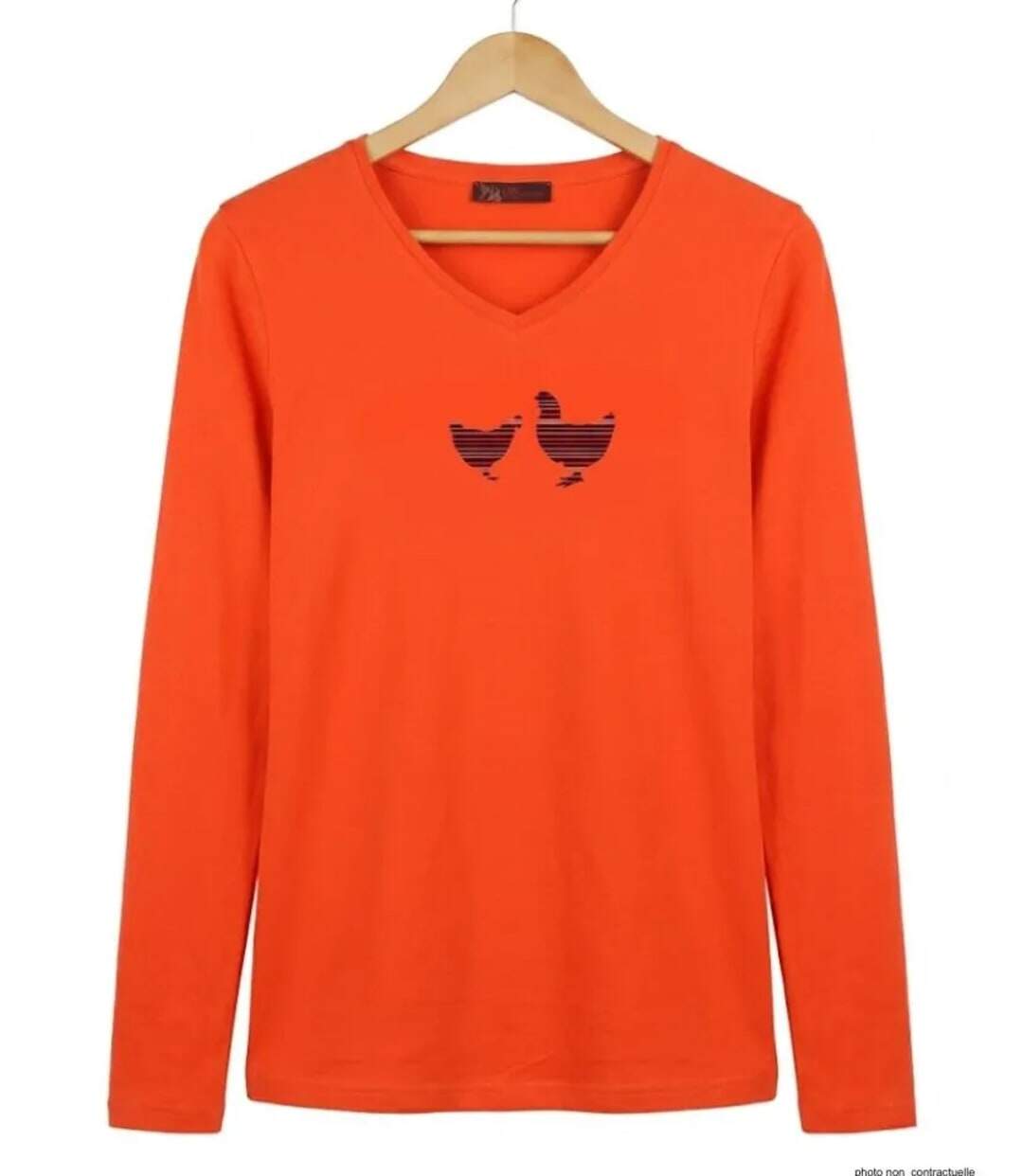Tee-shirt MAYFLOWER NAPOLI1 orange à sérigraphie poule : confort et peps animalier-2