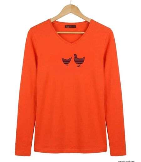 Tee-shirt MAYFLOWER NAPOLI1 orange à sérigraphie poule : confort et peps animalier