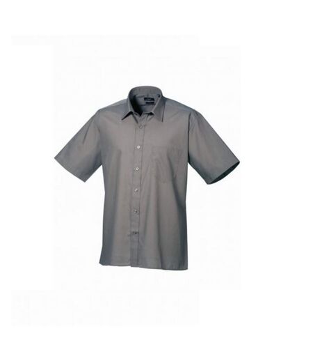 Premier Mens Short Sleeve Poplin Shirt (Dark Grey)