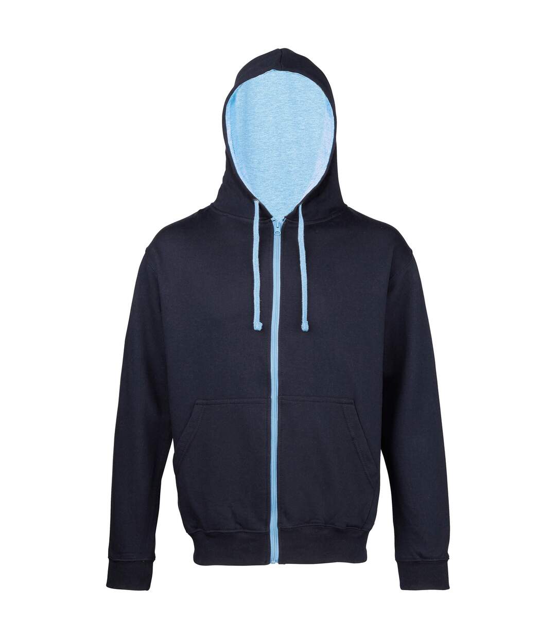 Sweatshirt à capuche et fermeture zippée homme bleu marine/bleu ciel Awdis-1